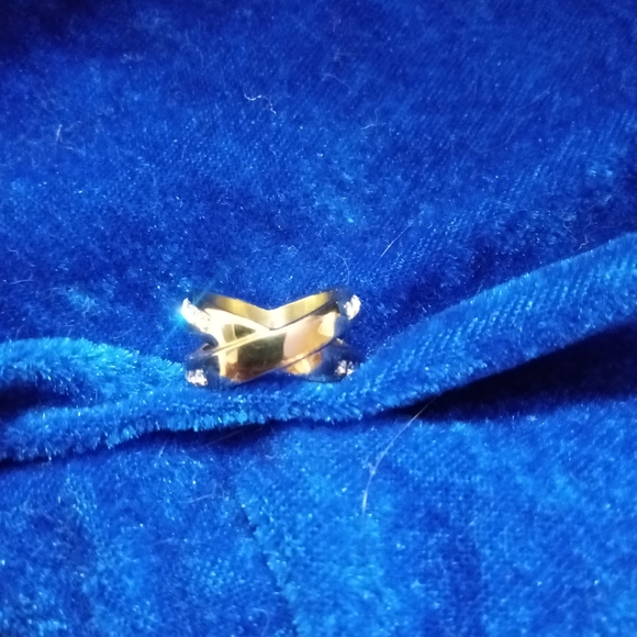 Nagyz ii ring by Dyrberg & Kern brass faceted white crystal with X design sz 5 - Picture 4 of 8